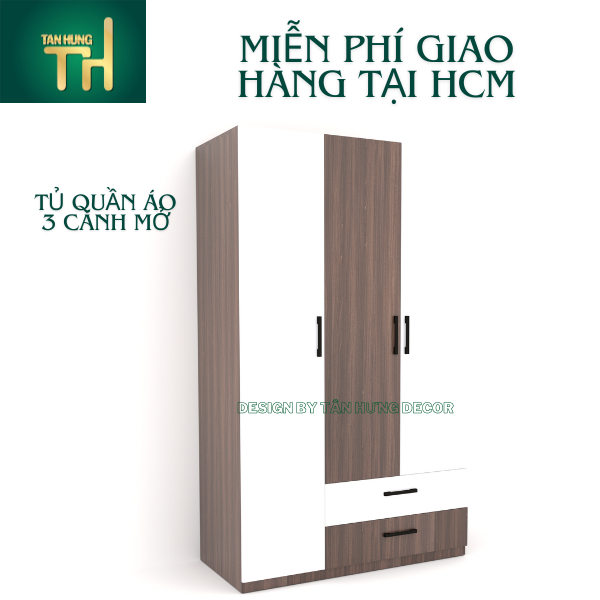 [FREESHIPHCM] Tủ đựng quần áo 3 cánh gỗ công nghiệp MDF phủ melamine dày 17li