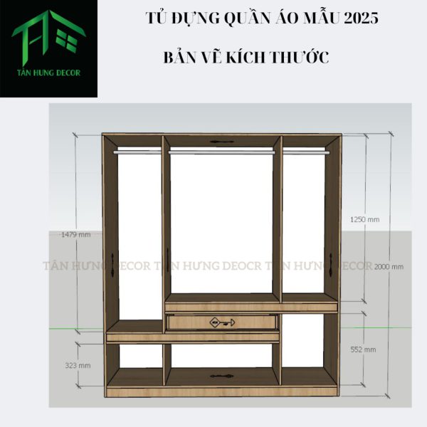 [FREESHIP HCM] Tủ đựng quần áo mẫu 2025 gỗ công nghiệp MDF phủ melamine không tay nắm