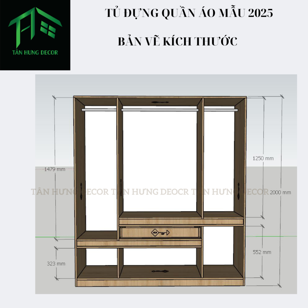 [FREESHIP HCM] Tủ đựng quần áo mẫu 2025 gỗ công nghiệp MDF phủ melamine không tay nắm