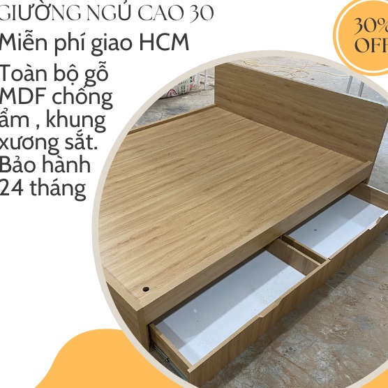 [FREESHIPHCM] GIƯỜNG NGỦ GỖ MDF CHỐNG ẨM CAO 30CM XƯƠNG SẮT DỄ DÀNG THÁO LẮP DI CHUYỂN