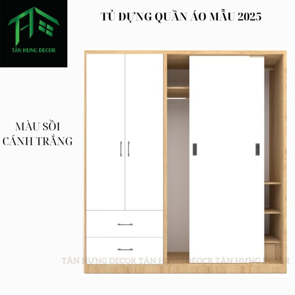 [FREESHIPHCM] TỦ ĐỰNG QUẦN ÁO CÁNH MỞ KẾT HỢP CÁNH LÙA HIỆN ĐẠI GỖ CÔNG NGHIỆP MDF PHỦ MELAMINE