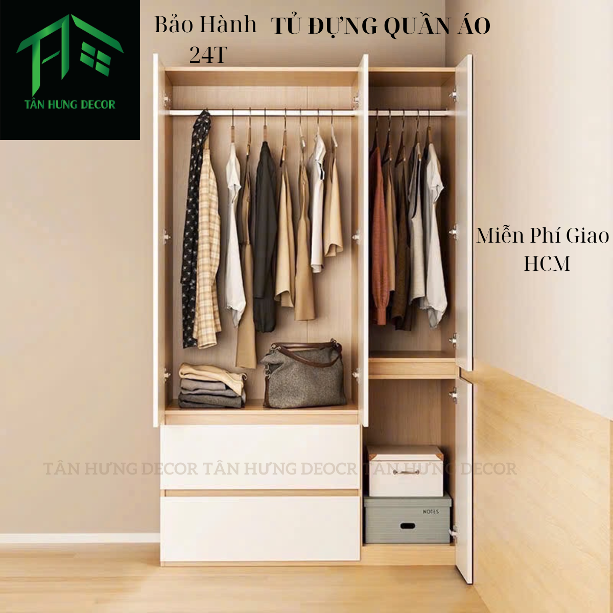 [FREESHIPHCM] TỦ ĐỰNG QUẦN ÁO HIỆN ĐẠI KHÔNG TAY NẮM GỖ CÔNG NGHIỆP MDF PHỦ MELAMINE